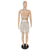 Beach fringed skirt suit E539