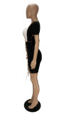 Women's contrast color stitching hollow lace dress XY9097