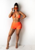 Bikini pattern wearing hollow hot pants two-piece suit E537