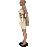 Sexy bag hip waist hollow tie rope one-shoulder dress WJ5216