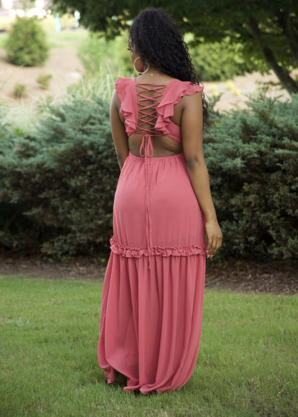 Long skirt with earrings and ruffled lace-up vest dress H8939