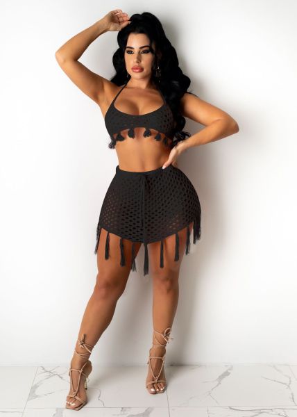 Beach fringed skirt suit E539