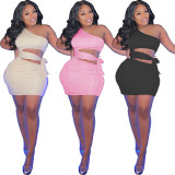 Sexy bag hip waist hollow tie rope one-shoulder dress WJ5216