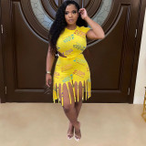 Fashion letter print shorts tassel two-piece set WJ5220