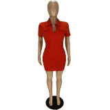 Fashion lapel zipper sexy bag hip dress WJ5222