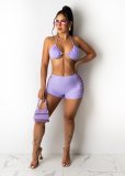 Bikini pattern wearing hollow hot pants two-piece suit E537