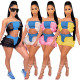 High elastic imitation denim wrapped chest stitching mesh sexy two-piece suit E535