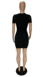 Women's contrast color stitching hollow lace dress XY9097