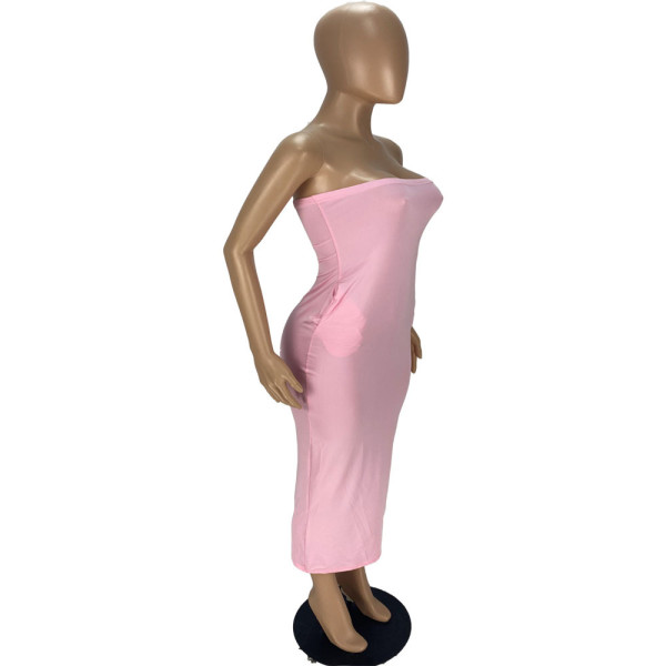 Fashion solid color tube top high stretch dress WJ5223