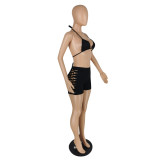 Bikini pattern wearing hollow hot pants two-piece suit E537