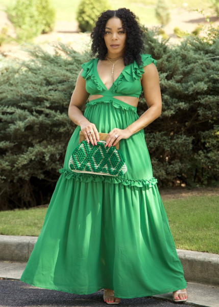 Long skirt with earrings and ruffled lace-up vest dress H8939