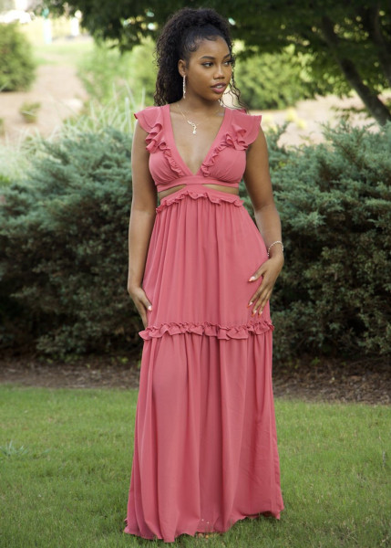Long skirt with earrings and ruffled lace-up vest dress H8939