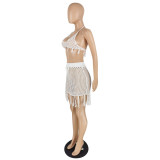 Beach fringed skirt suit E539