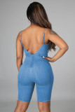 High-elastic imitation denim bow suspender five-point pants A858