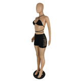 Bikini pattern wearing hollow hot pants two-piece suit E537
