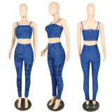 Two-piece high elastic imitation denim positioning printing set E509