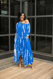 New style long skirt split skirt wide neck tie-dye dress H8923