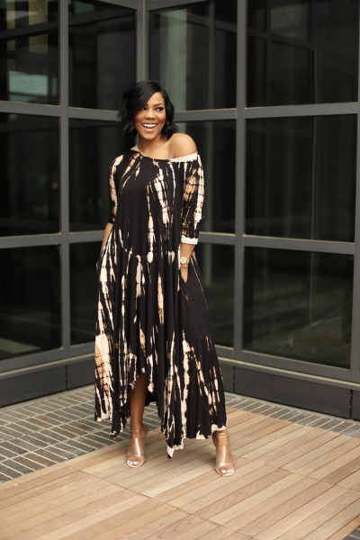 New style long skirt split skirt wide neck tie-dye dress H8923