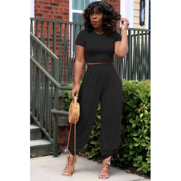 Wide leg pants T-shirt fashion casual two-piece suit H8925