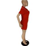 Fashion lapel zipper sexy bag hip dress WJ5222