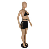 Bikini pattern wearing hollow hot pants two-piece suit E537