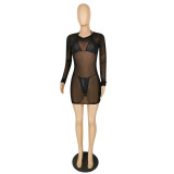 Three-piece rhinestone bikini and net gauze coverall E507