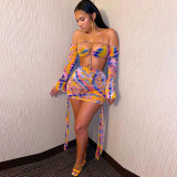 New Fashion Women's Sexy Stitching Hollow Strapless Long Sleeve Halter Dress K21D02270
