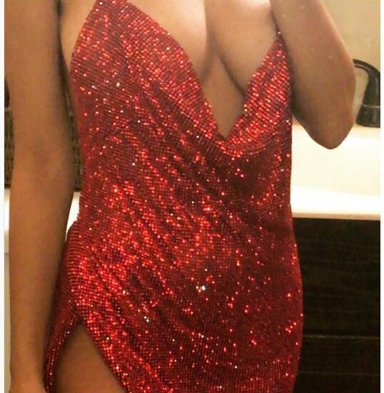 Nightclub Strap Metal Mini Red Diamond Dress YX718