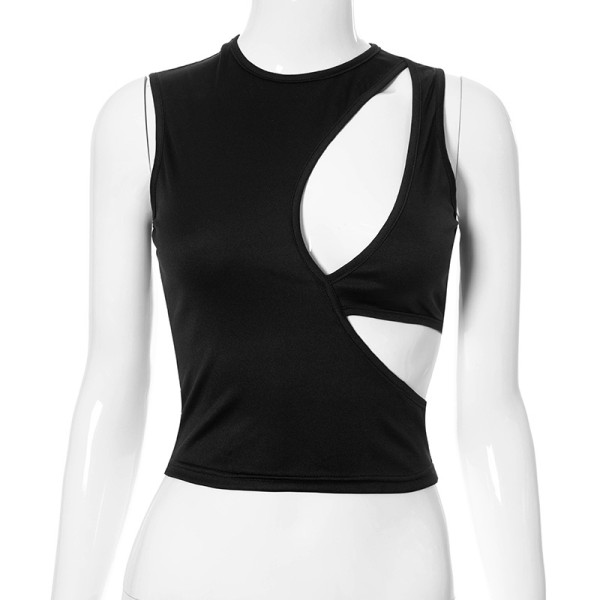 Round neck sleeveless hollow navel exposed fake two-piece vest T-shirt K21TP295