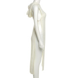 Fashionable Sleeveless Solid Color Split Hollow Hollow Hoodie K21L03337