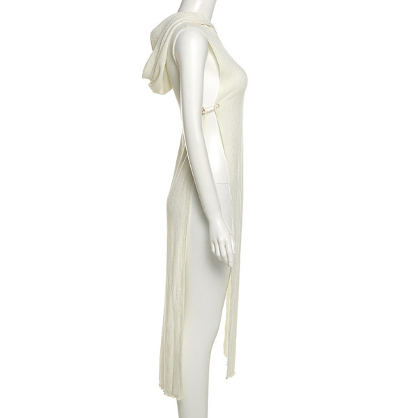 Fashionable Sleeveless Solid Color Split Hollow Hollow Hoodie K21L03337