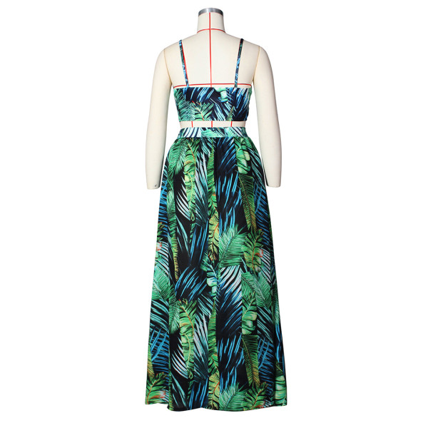 Sexy camisole printed big swing dress two-piece beach dress G0384