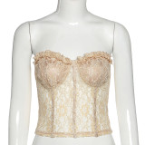 One-line neck mesh see-through halter slim-fit bottoming tube top vest T1738157