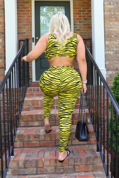 Ladies Print Suit Sexy Vest Tight Sports Casual Suit G0399