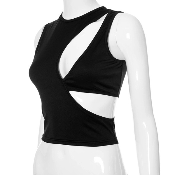 Round neck sleeveless hollow navel exposed fake two-piece vest T-shirt K21TP295