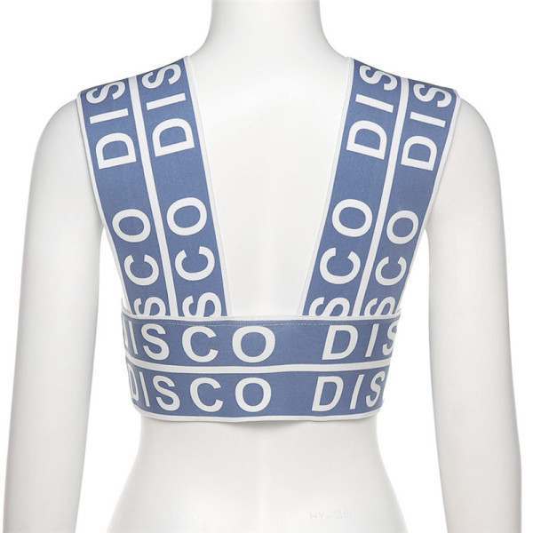 U-neck shoulder strap letter print fashion sexy low-cut small vest K21L01594