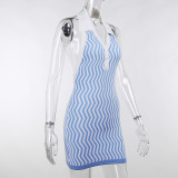 Polo collar contrast color open back wool knit wrap hip dress JY21202DG