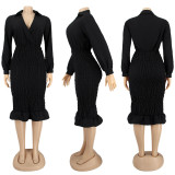 V-neck long-sleeved ladies slim dress nightclub dress H193