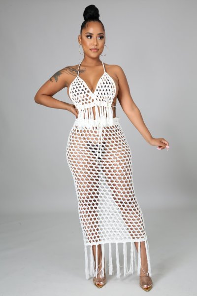 Sexy ladies knit suit hollow swimsuit beach blouse two-piece suit Z0109