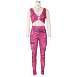 Ladies Print Suit Sexy Vest Tight Sports Casual Suit G0399