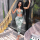 New leaf print halter neck strapless tube top long skirt suit A21ST402