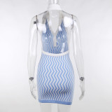 Polo collar contrast color open back wool knit wrap hip dress JY21202DG