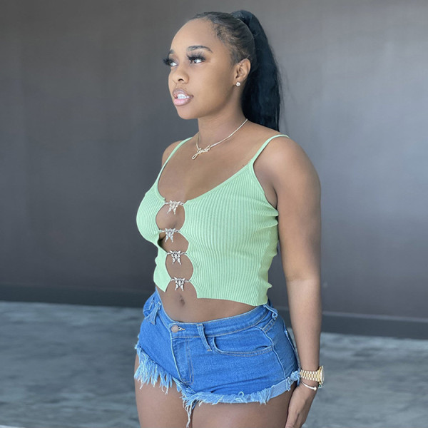 New fashion casual thread solid color camisole T-shirt G8145