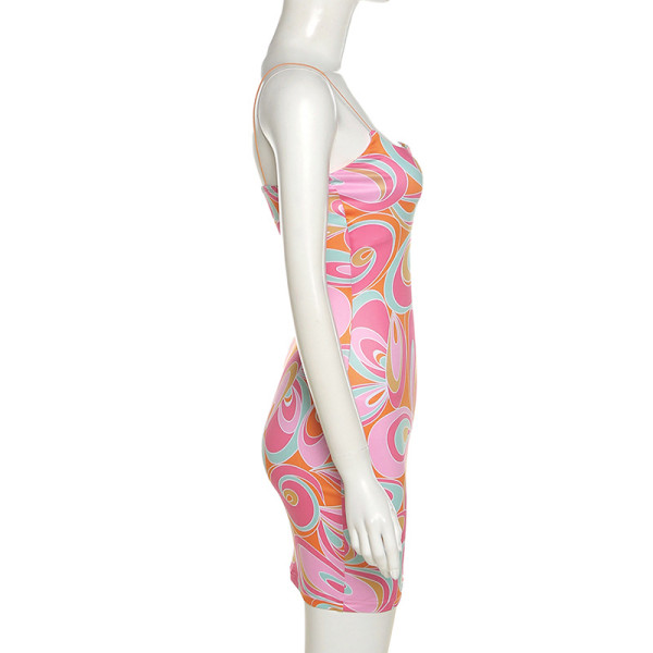 New women's sling sexy halter one-shoulder fashion printed slim dress K21D03882