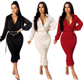 V-neck long-sleeved ladies slim dress nightclub dress H193