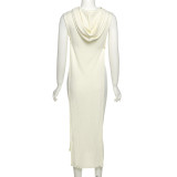 Fashionable Sleeveless Solid Color Split Hollow Hollow Hoodie K21L03337