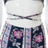 New printed bohemian high-waisted micro-flared trousers suit K21ST410
