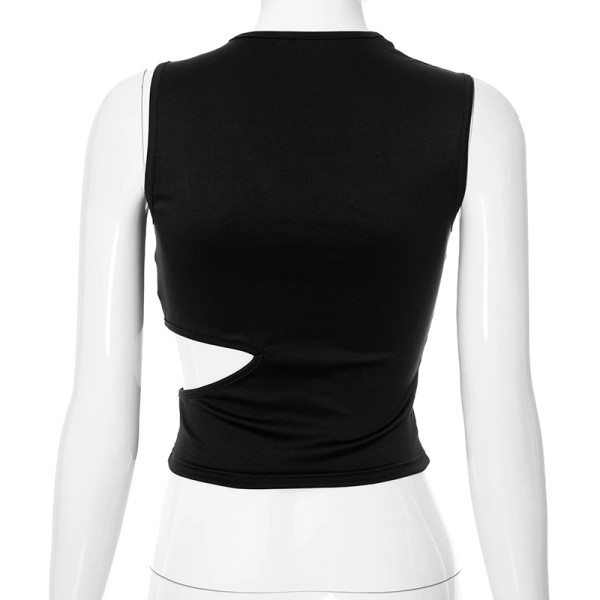 Round neck sleeveless hollow navel exposed fake two-piece vest T-shirt K21TP295