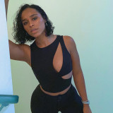 Round neck sleeveless hollow navel exposed fake two-piece vest T-shirt K21TP295