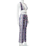 New printed bohemian high-waisted micro-flared trousers suit K21ST410